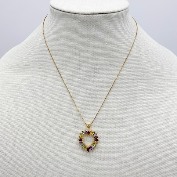 Vermeil Sterling Silver 925 Heart Multi Color Stones Pendant Necklace - Picture 12 of 12
